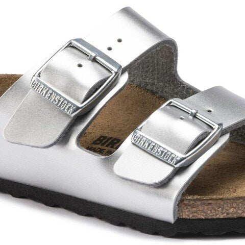 Birkenstock Arizona Children’s Percoflor – Electroplated Silver with a Metallic Sheen