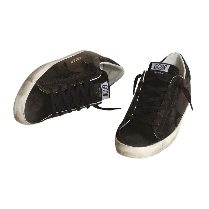 Golden Goose Superstar – Black Glitter Heel